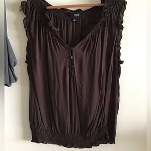 a.n.a. Semi-Sheer Rich Brown Sleeveless Blouse